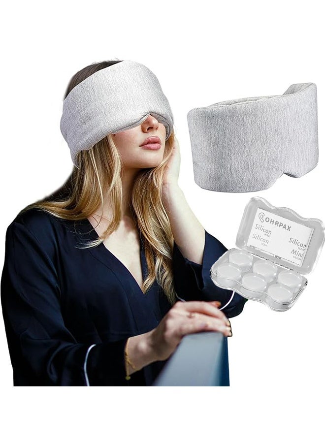 قناع النوم، أقنعة عيون معزولة عن الضوضاء للنساء والرجال، أغطية عيون تعتم مع سدادات أذن سيليكون، مجموعة تبريد، أقنعة عيون ثلاثية الأبعاد قابلة للتعديل للسفر (رمادي فاتح) - Image 1